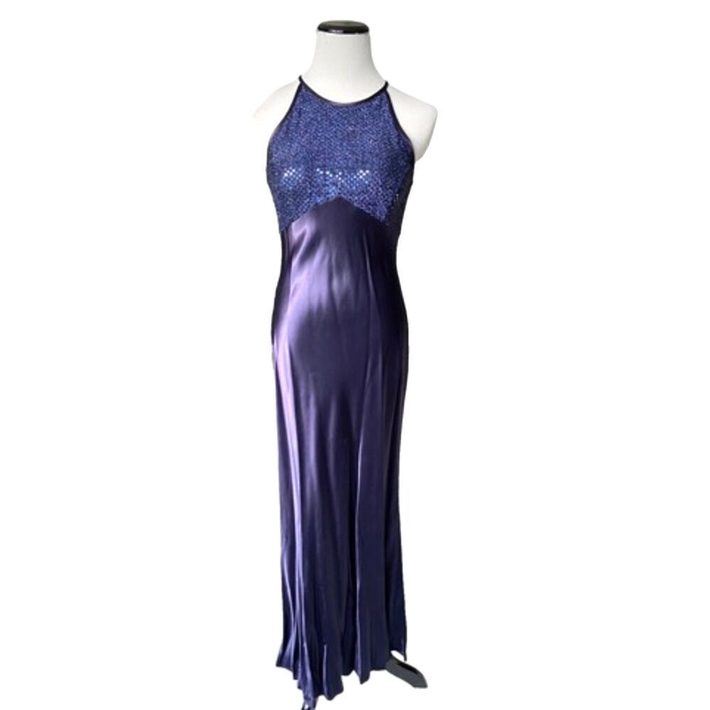 Vintage Steppin’ Out Maxi Gown Sequin Halter Flattering Maxi Dress Womens
